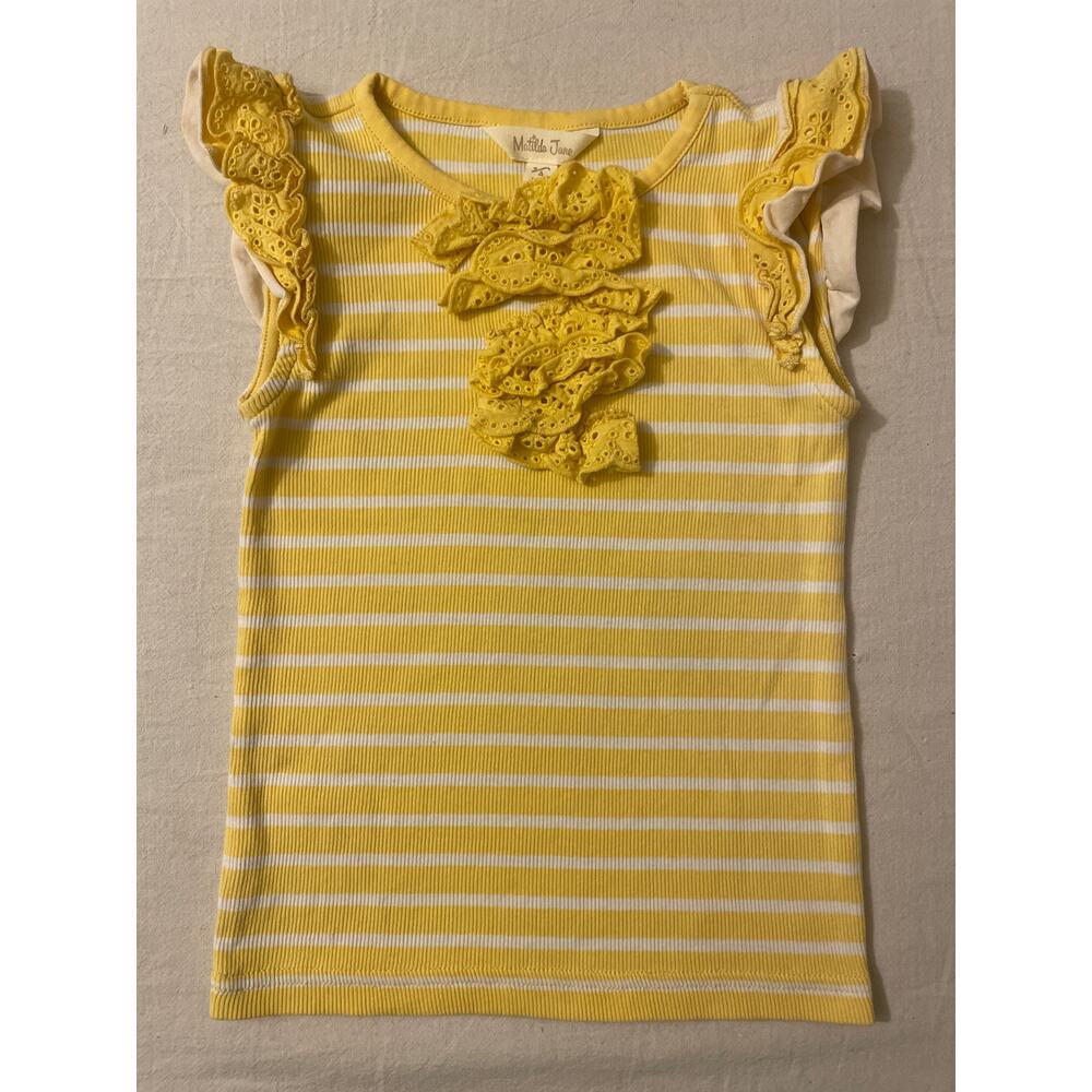 Matilda Jane‎ Kids Size 4 Tank Top Ruffle Yellow Striped Play Girls